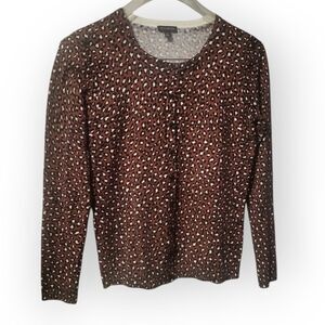 Talbots Animal Print Button Down‎ Cardigan Xs Preppy Chic Office Classic Twee
